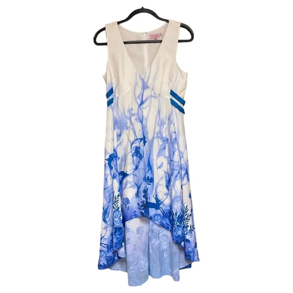TED BAKER Sample Blue and White Silk Dress Size 2 US Size 6